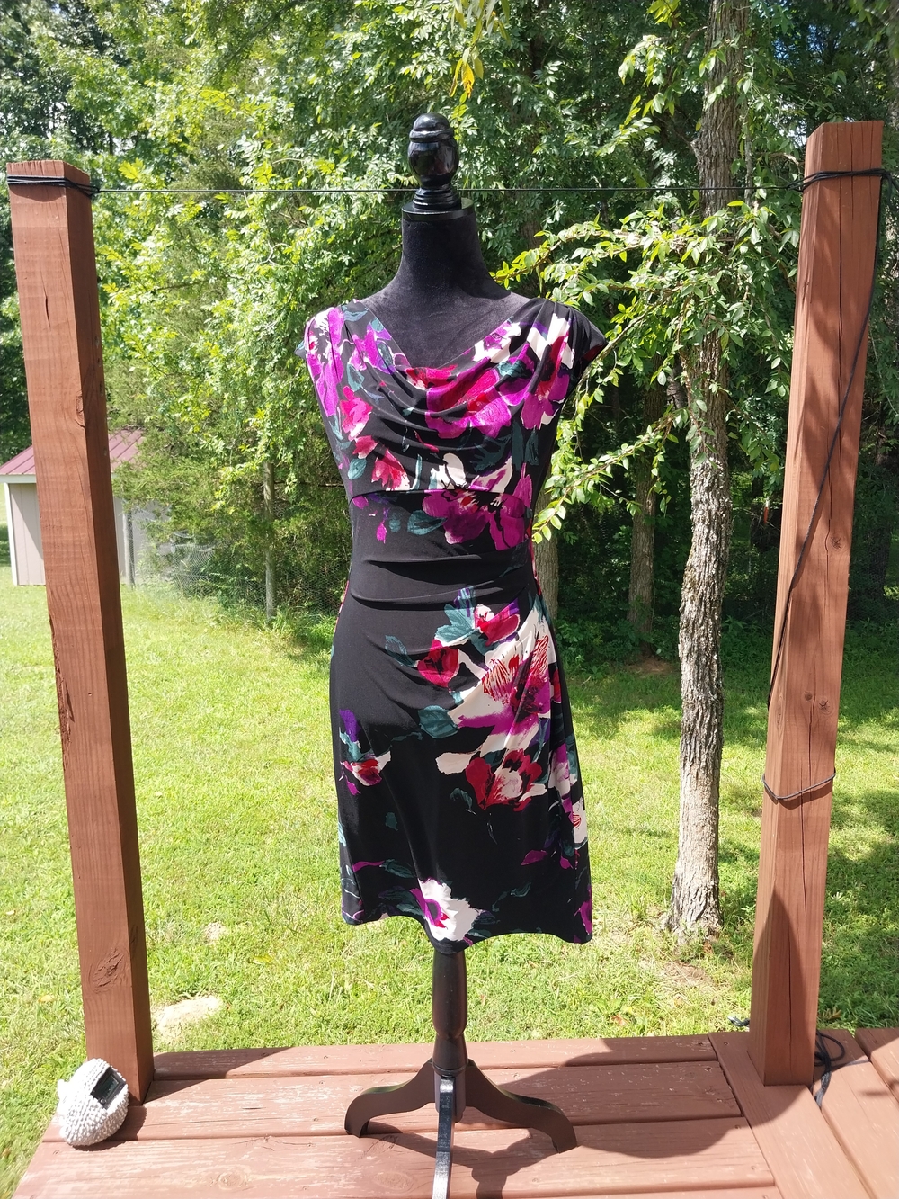 Lauren Ralph Lauren Black Midi Dress with Pink & Purple Floral Print